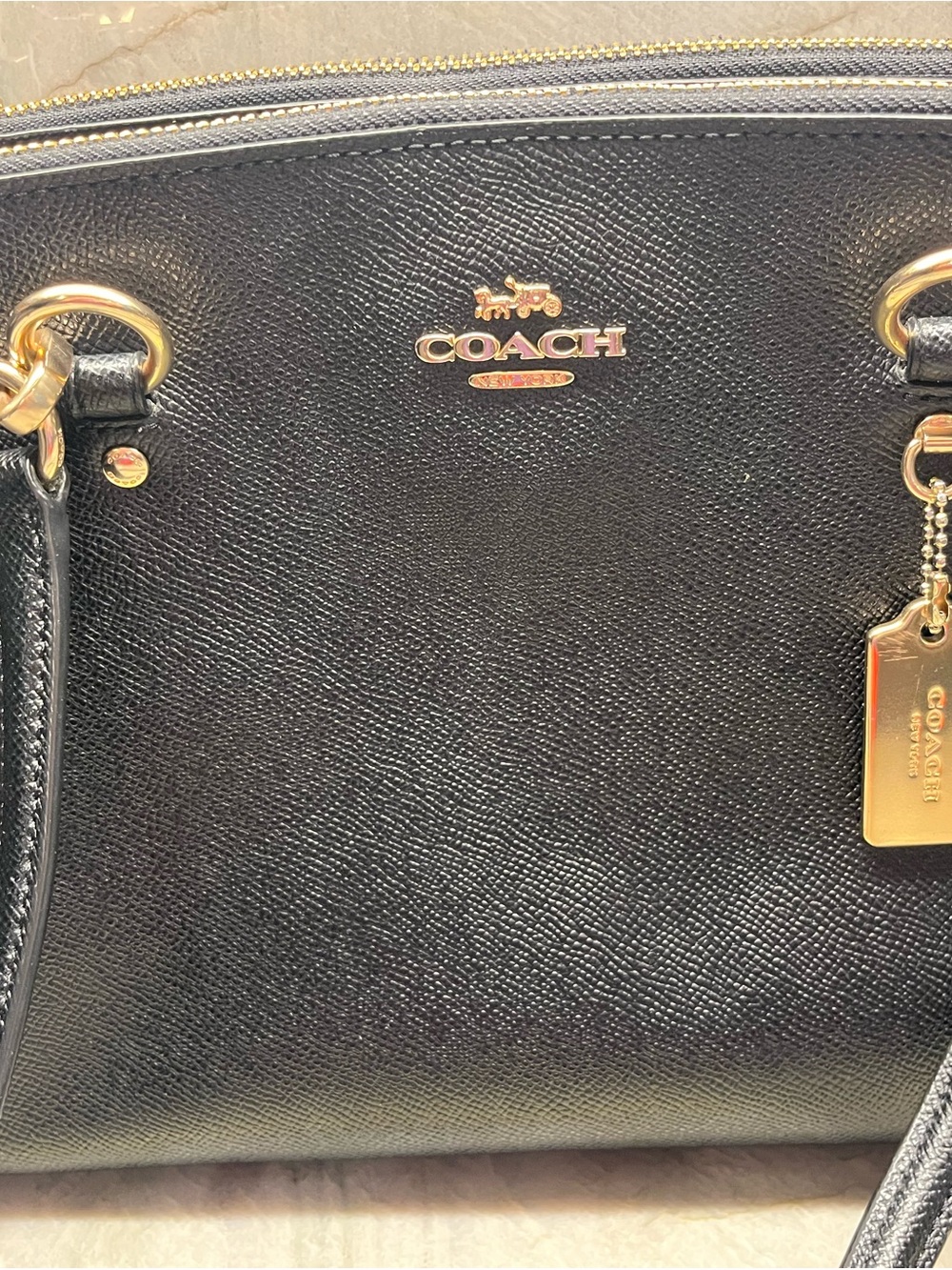 Coach Black Leather Satchel with Gold Accents - Picture 2 of 8